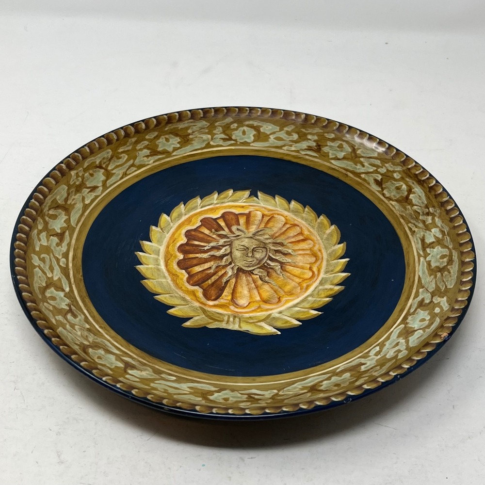 Toyo Trading Co Royal Baroque Decorative Plate Sun Face Navy Blue Gold Celestial